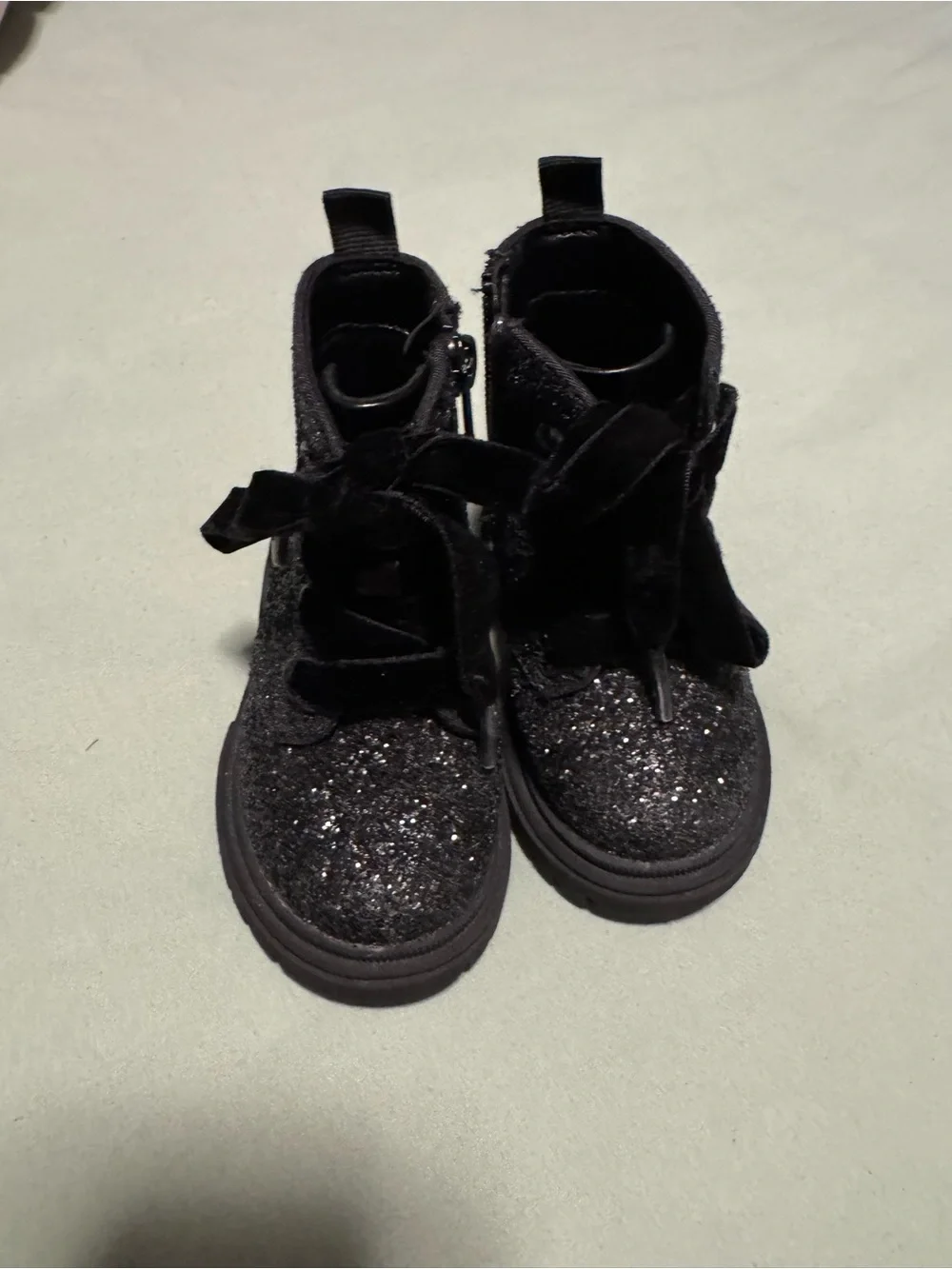 Cat & Jack Black Glitter Lace-Up Kids Boots
